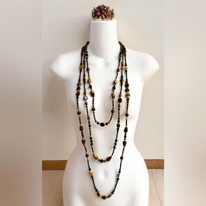 BARRERA Tiger’s Eye / Onyx Bead Triple Strand Necklace & Ornate Bracelet